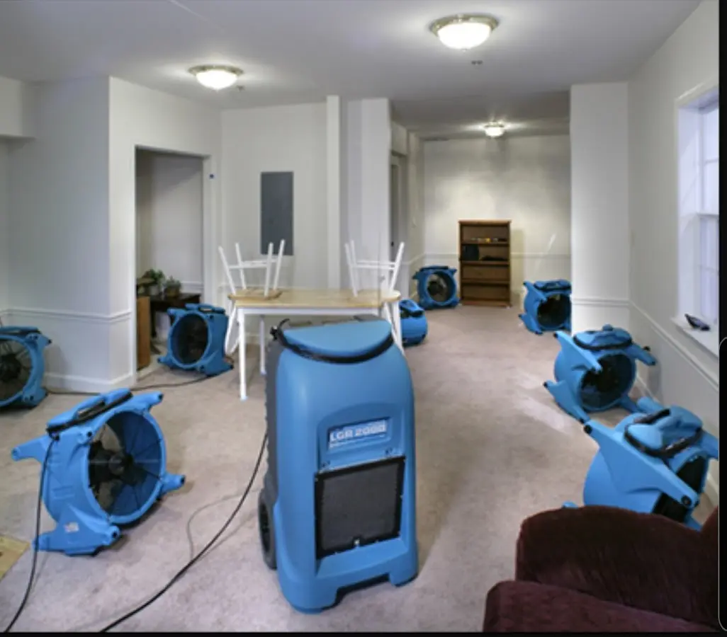 Air movers and dehumidifier setup for Water Extraction & Removal in Carterville